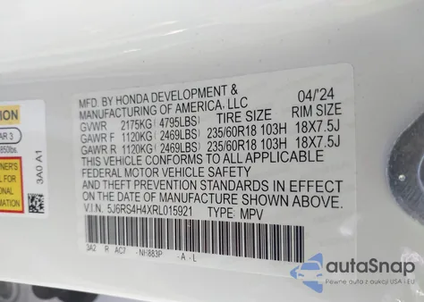 2024 Honda Cr-V Ex Awd z USA, uszkodzony, nr VIN 5J6RS4H4XRL015921